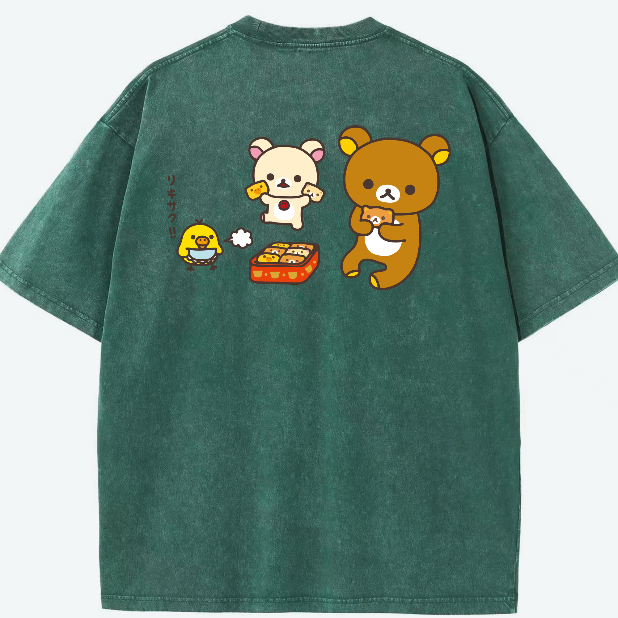 （画像用） リラックマ リラックマ キイロイトリ Rilakkuma Korilakkuma Kiiroitori 綿100% ヴィンテージ風 半袖Tシャツ（背面プリント）